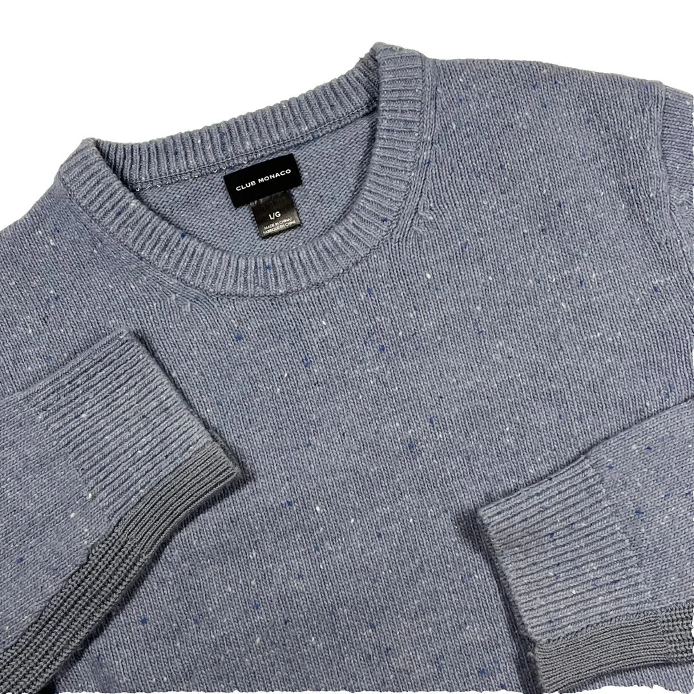 Club Monaco Wool Blend Sporty Donegal Crew Neck Pullover Sweater Mens L Two Tone